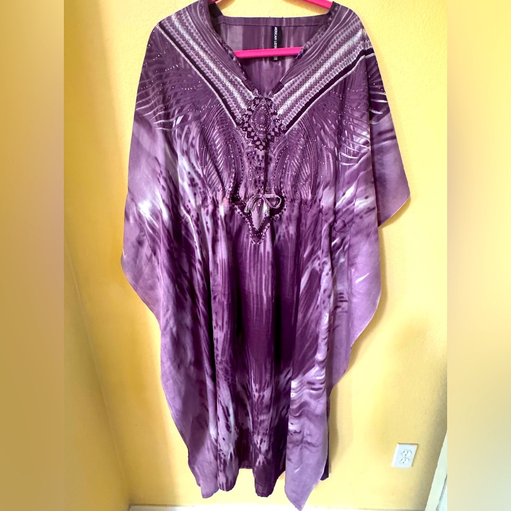 American Leisure Purple Soft and Flowy Kaftan with a Pop of Gold Sparkle